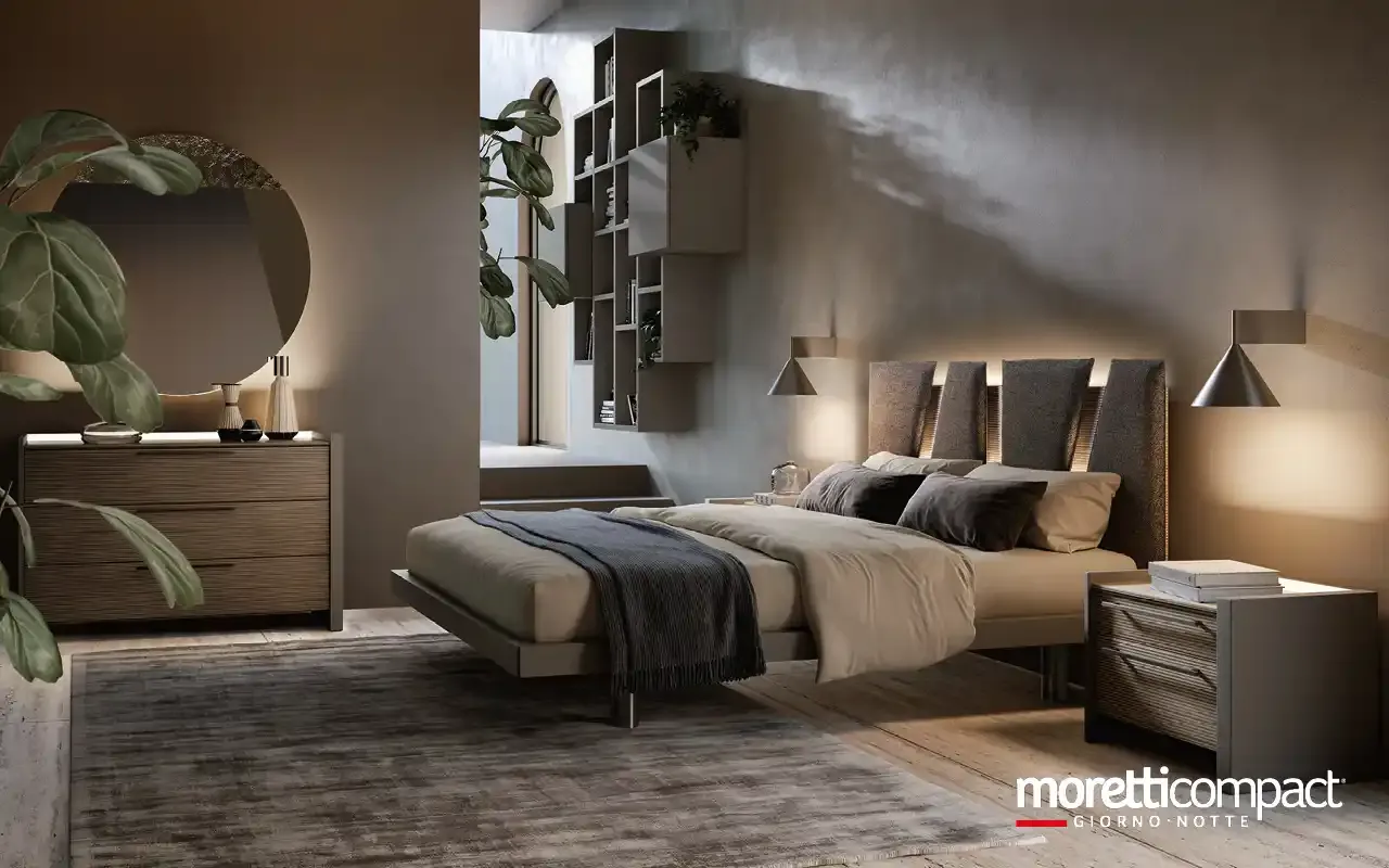 Camera da letto Carry Y12 Moretti Compact con letto Altair Pad e comò in rigatino