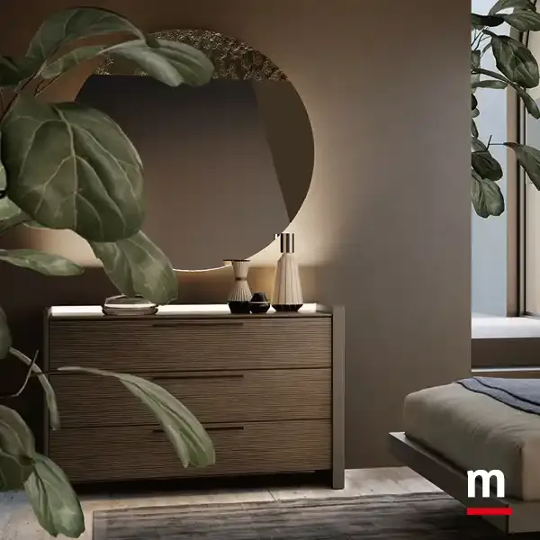 Comò Carry Y12 Moretti Compact in rigatino con fianchi laccati pietra