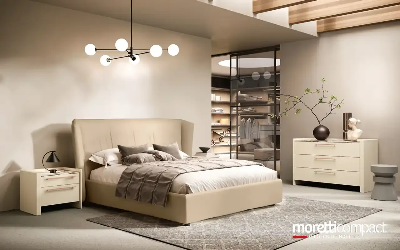 Camera da letto Carry Y13 Moretti Compact con letto Kaus e comò crema