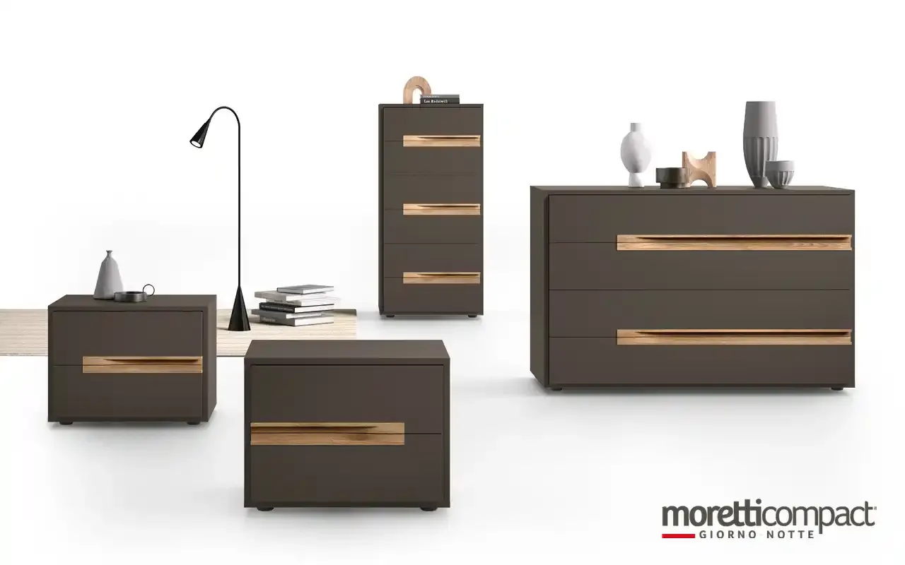 Gruppo notte Solano Moretti Compact grigio con maniglie a incasso in legno