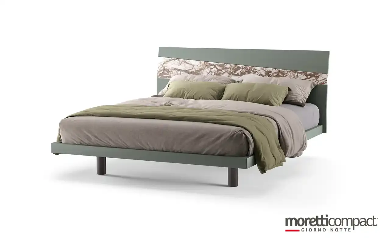 Letto Icaro Moretti Compact verde con inserto effetto marmo sulla testata