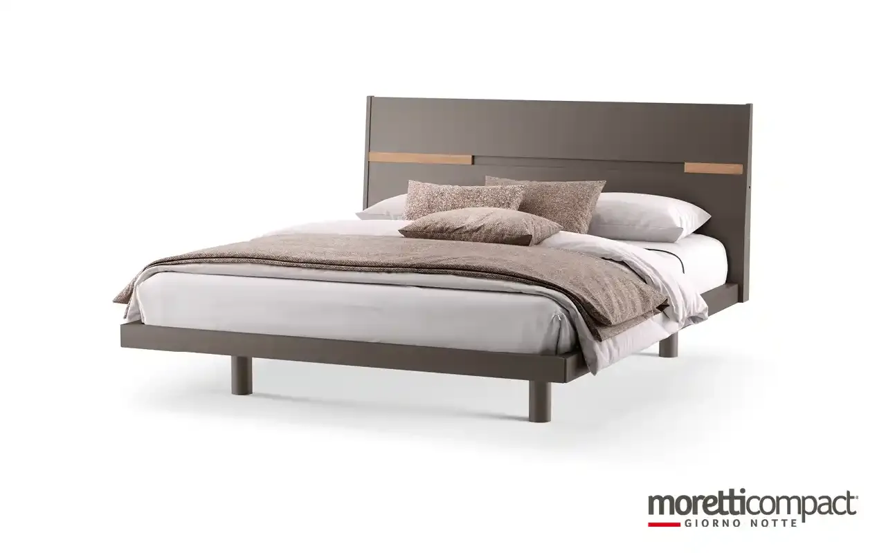 Letto Gleam Moretti Compact con testata scura e inserti in massello