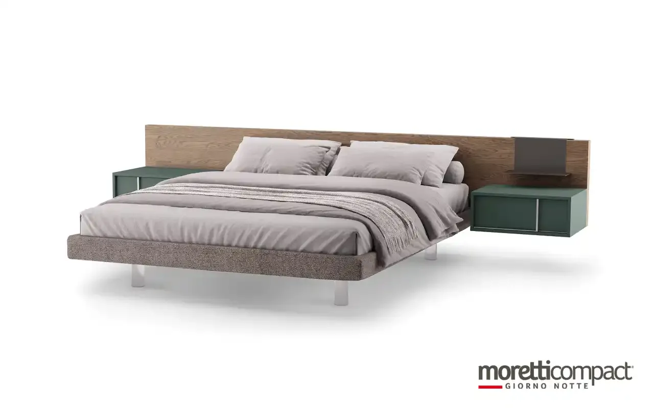 Letto Wall Panel 3 Moretti Compact in legno con comodini verdi