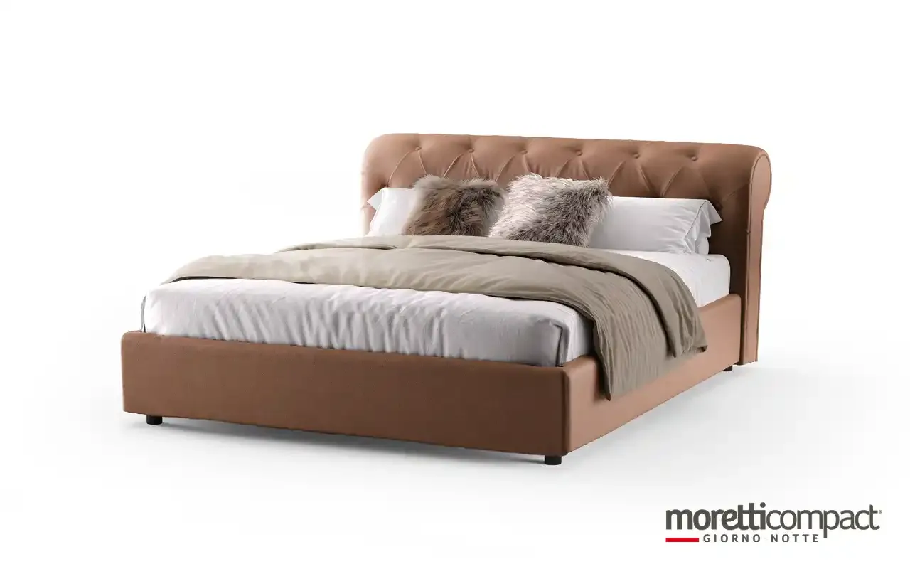 Letto imbottito Mimosa Moretti Compact color cuoio con testata a bottoni