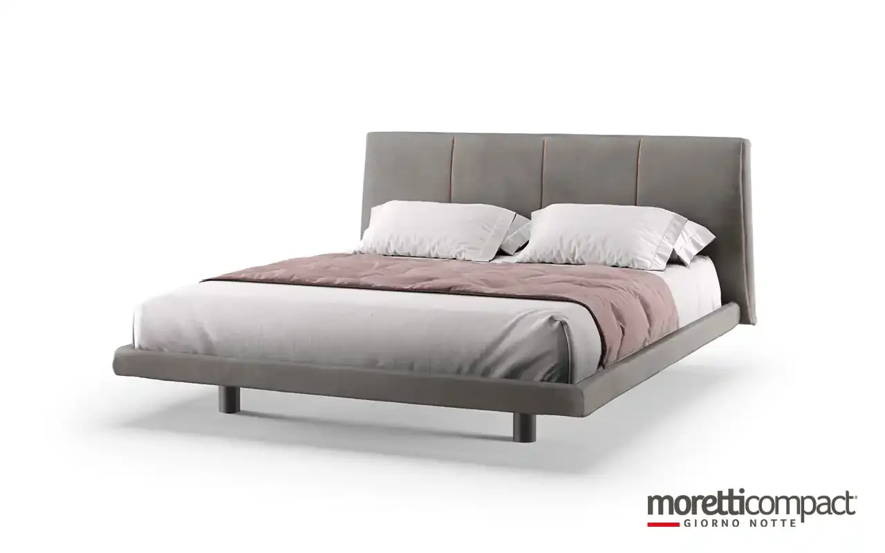 Letto imbottito Sirius Moretti Compact grigio con testata a linee verticali