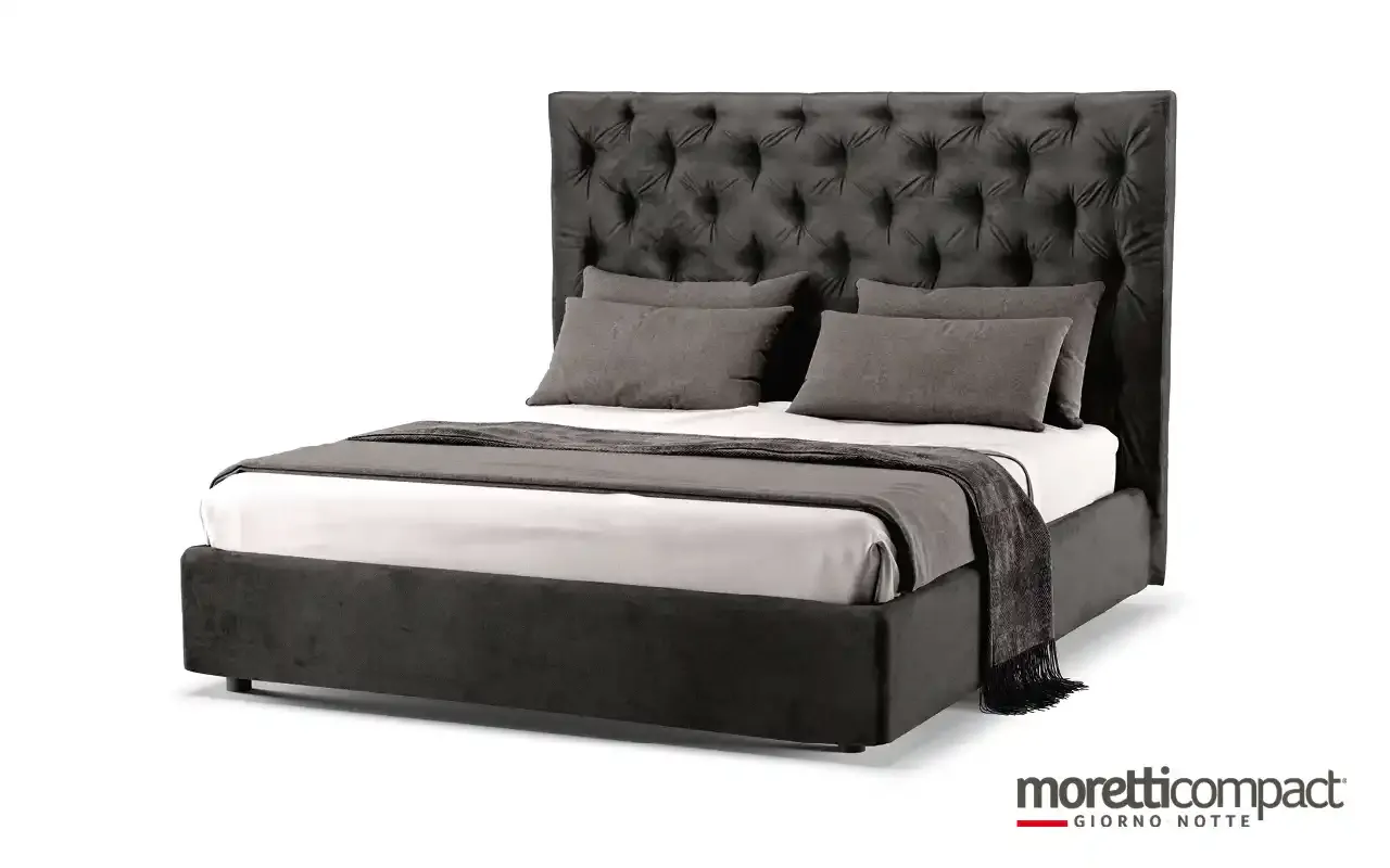Letto imbottito Merak Moretti Compact antracite con testata alta capitonné