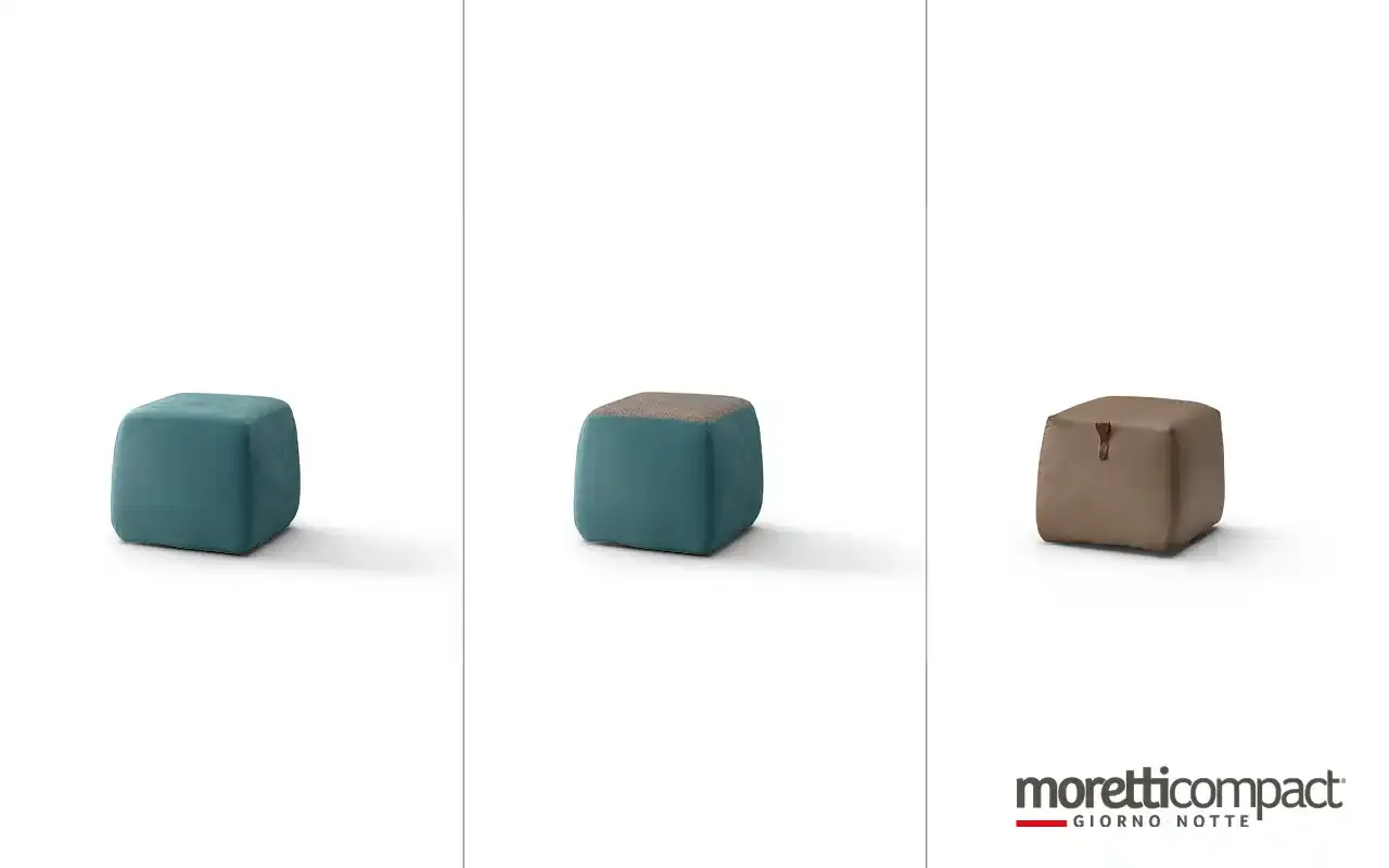 Pouf squadrati Moretti Compact in petrolio, bicolore e con maniglia