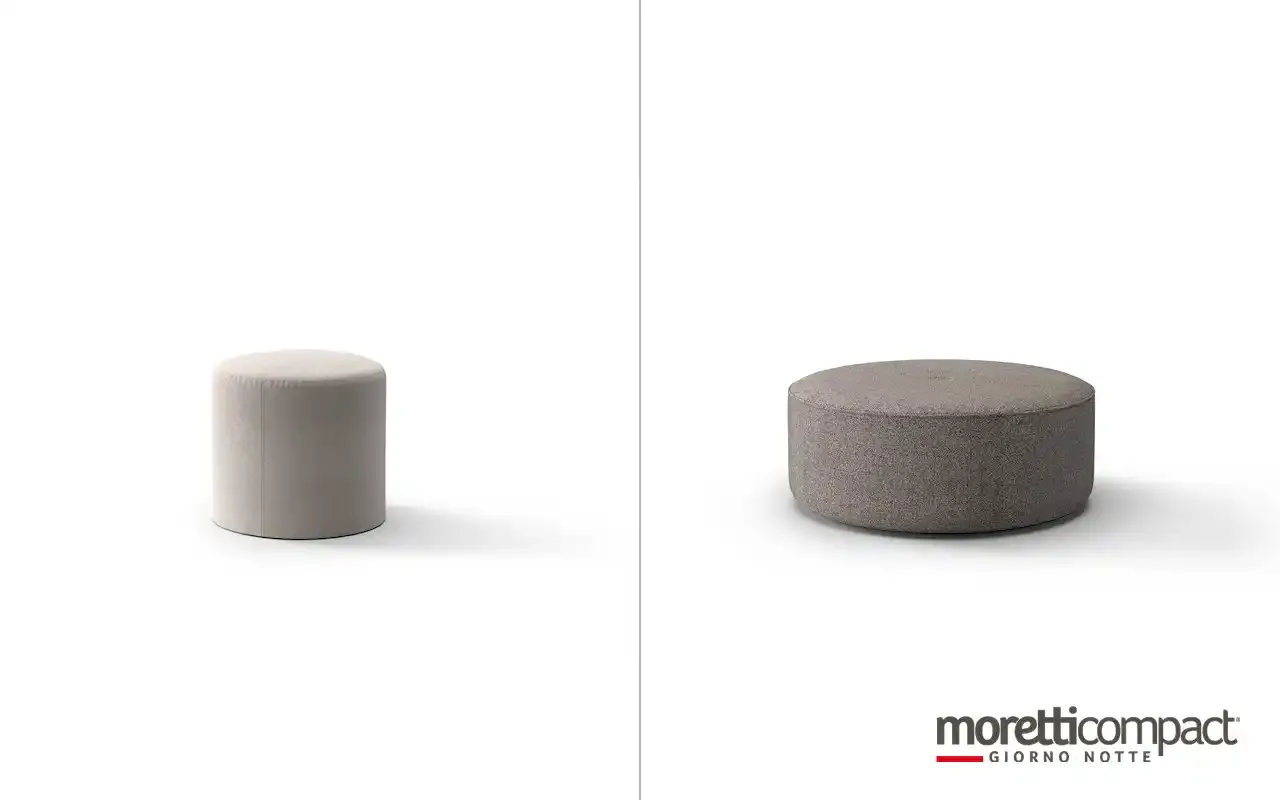 Pouf rotondi Moretti Compact, piccolo beige e grande grigio