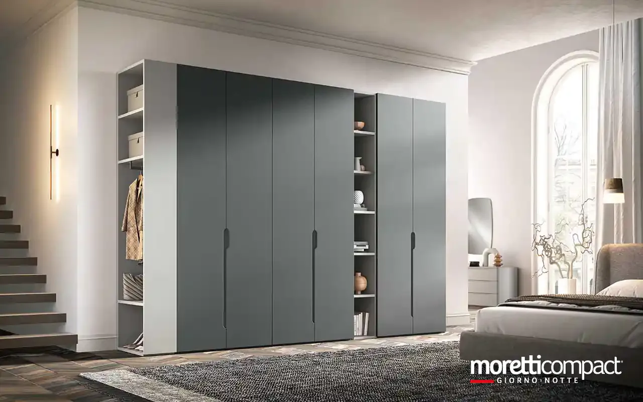 Armadio battente Zenith B352 Moretti Compact grigio con modulo libreria centrale