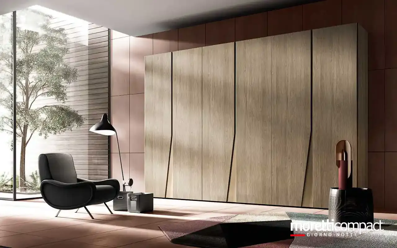 Armadio battente Zenith B353 Moretti Compact in rovere con gole a specchio bronzo