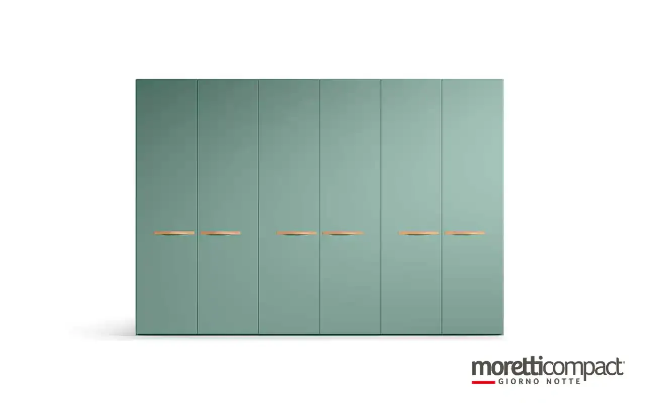 Armadio battente Zenith B356 Moretti Compact verde salvia con maniglie in legno