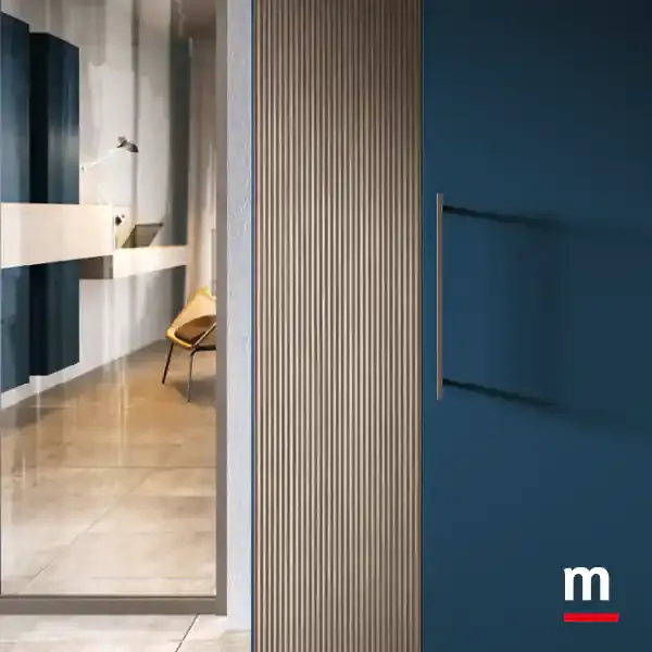Anta stretta in rigatino, armadio battente Zenith B360 Moretti Compact