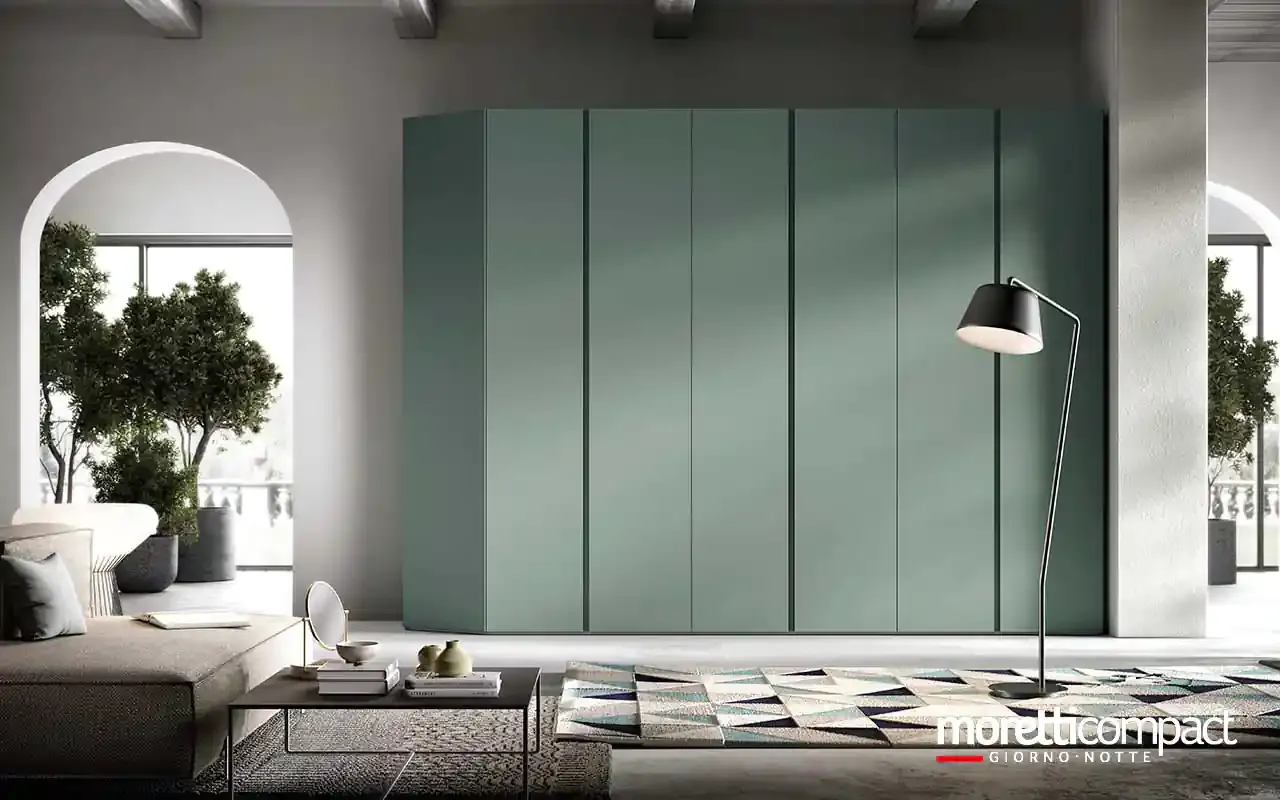 Armadio battente Zenith B363 Moretti Compact verde salvia in soggiorno