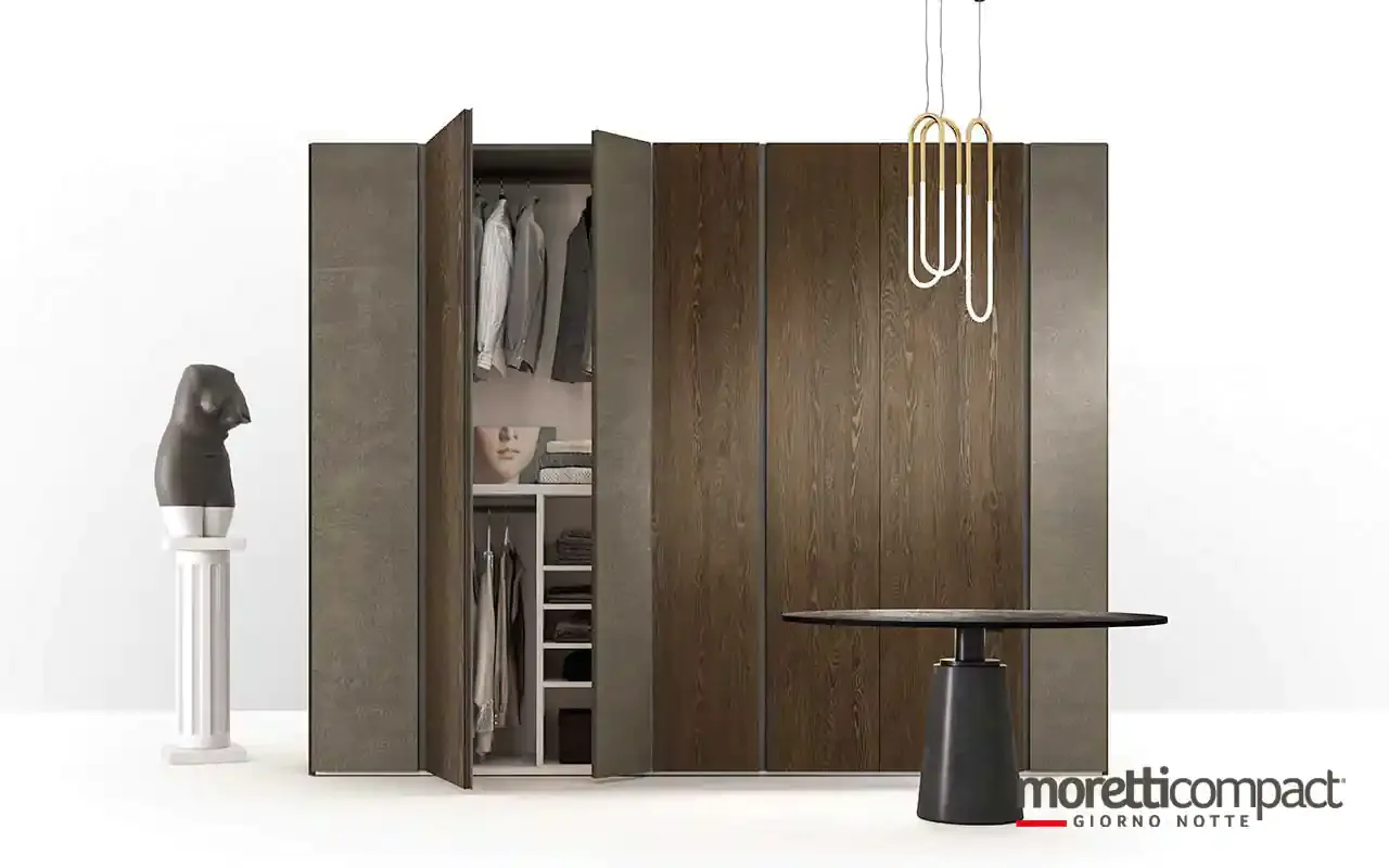 Armadio battente Zenith B364 Moretti Compact in rovere e malta, aperto