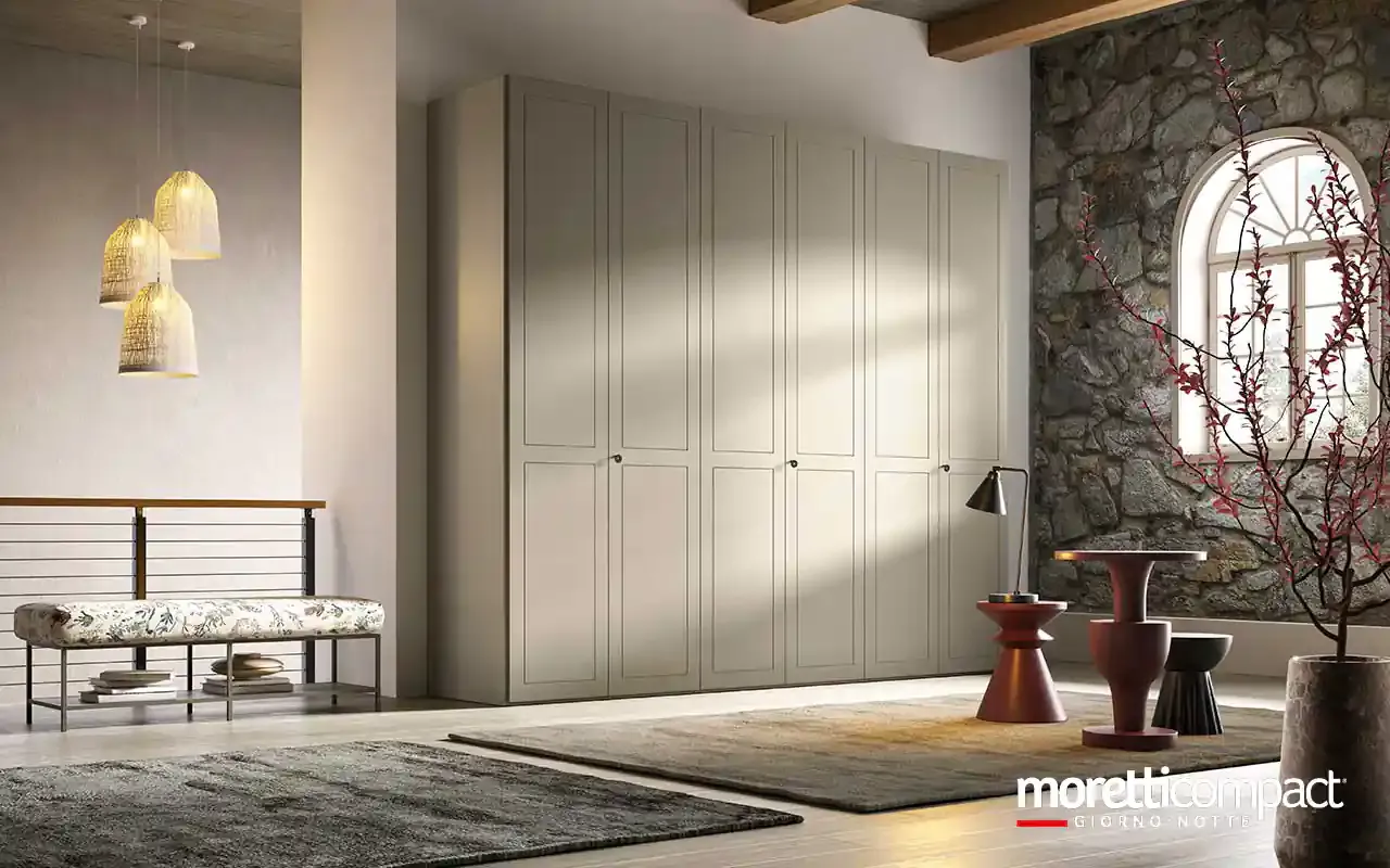 Armadio battente Zenith B369 Moretti Compact tortora con ante incise