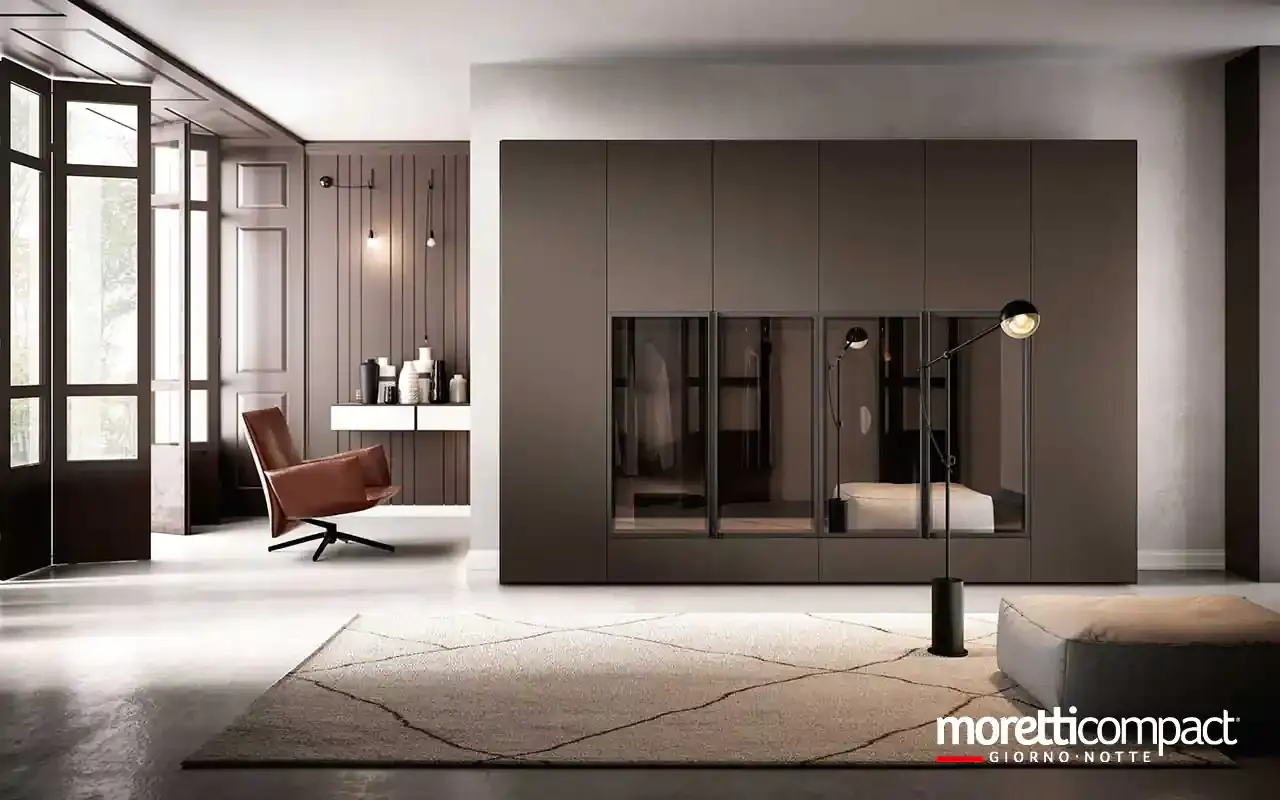Armadio battente Zenith B372 Moretti Compact cacao con ante vetrina centrali
