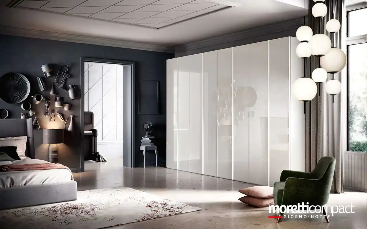Armadio battente Zenith B373 Moretti Compact bianco con ante in vetro