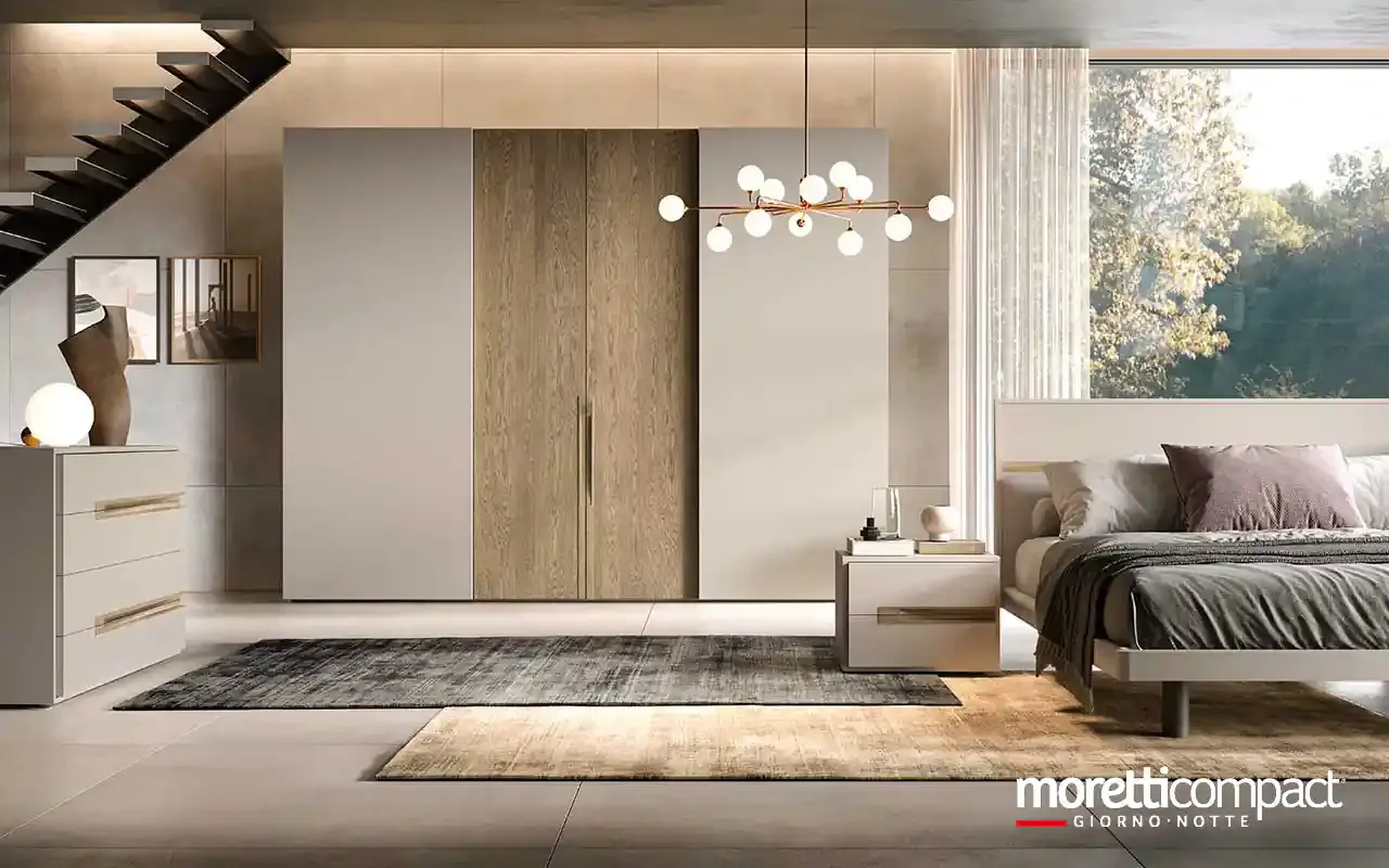 Armadio combinato Zenith C256 Moretti Compact perla e rovere in camera