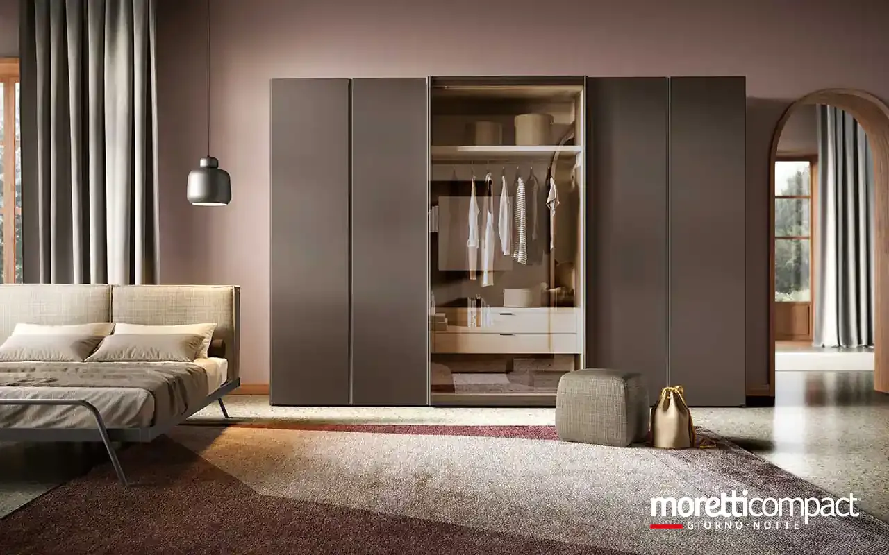 Armadio combinato Zenith C259 Moretti Compact cacao con anta centrale in vetro