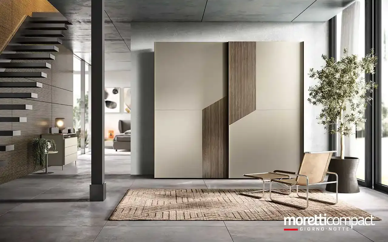Armadio scorrevole Zenith S151 Moretti Compact tortora con inserti in rigatino