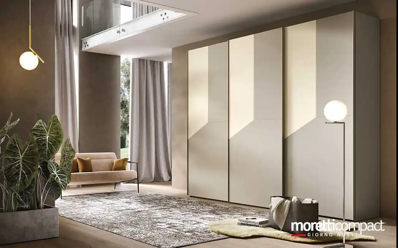 Armadio scorrevole Zenith S154 Moretti Compact tortora e crema in soggiorno