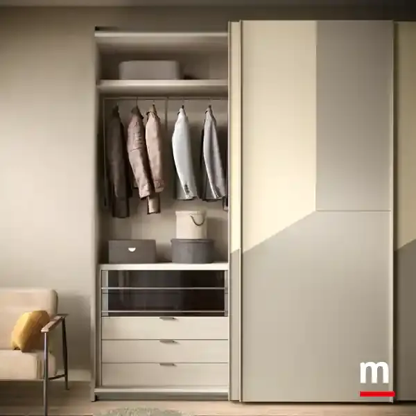 Interno con appendiabiti e cassetti, armadio Zenith S154 Moretti Compact
