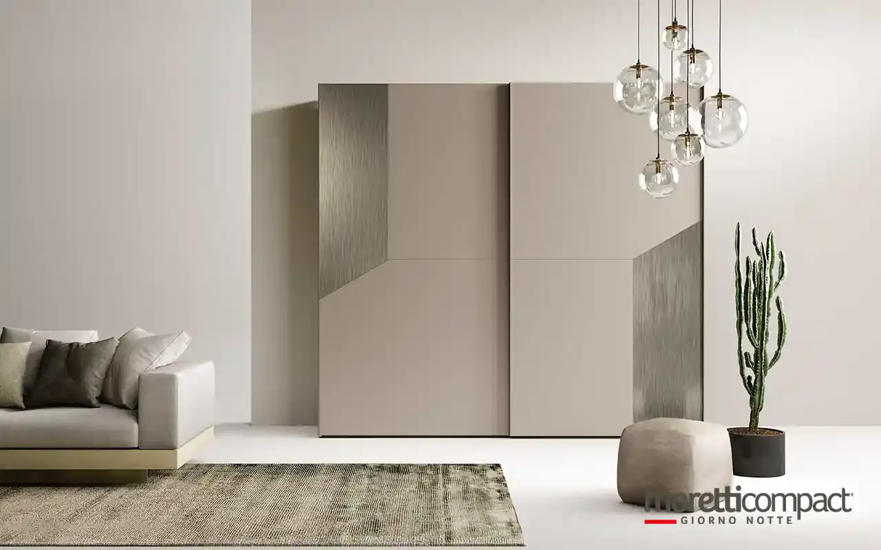 Armadio scorrevole Zenith S155 Moretti Compact perla con inserti nichel