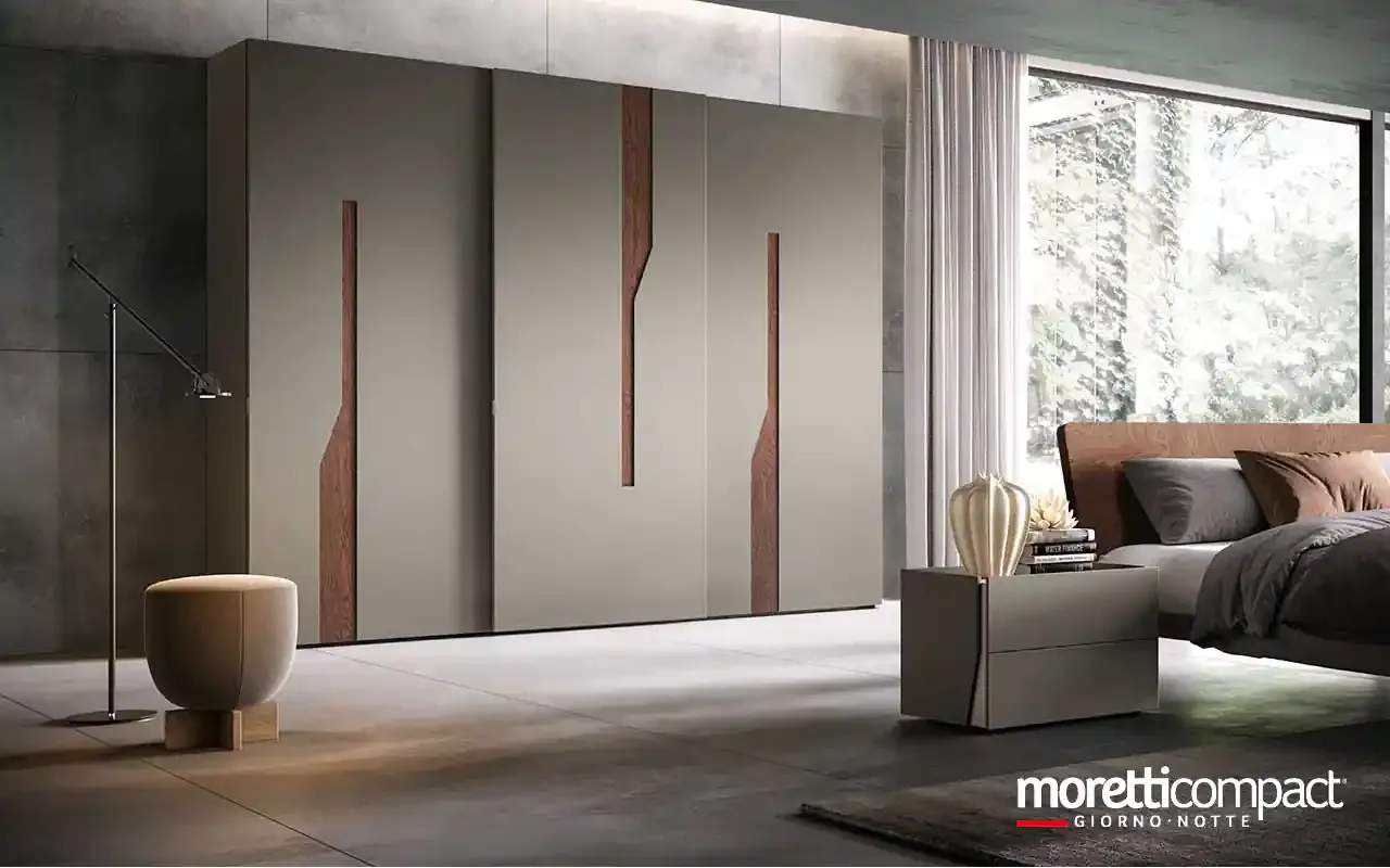 Armadio scorrevole Zenith S156 Moretti Compact pietra con inserti in rovere