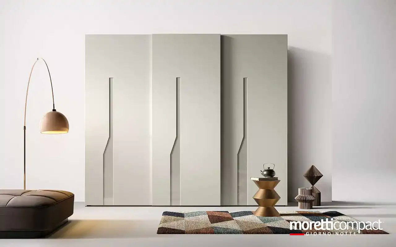 Armadio scorrevole Zenith S157 Moretti Compact grigio seta con intarsi