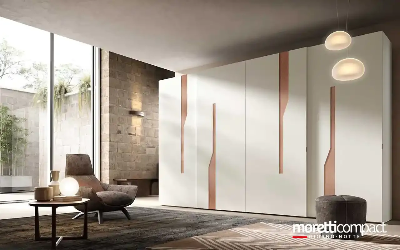 Armadio scorrevole Zenith S158 Moretti Compact bianco con inserti oro rosa