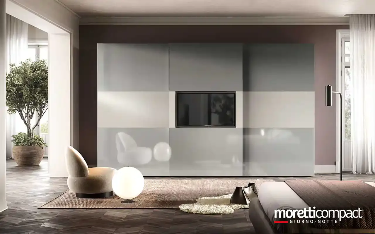 Armadio scorrevole Zenith S161 Moretti Compact grigio con TV centrale