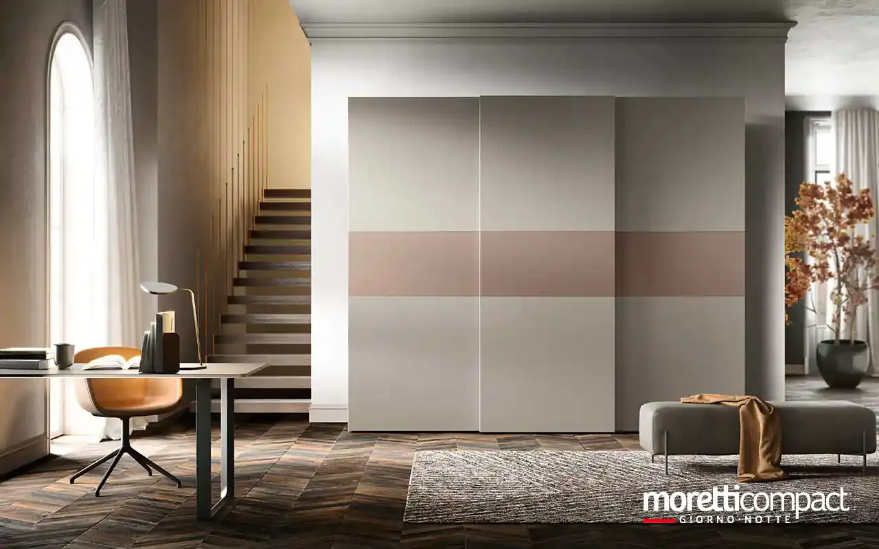 Armadio scorrevole Zenith S162 Moretti Compact perla con fascia rosa