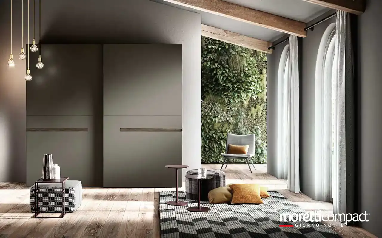 Armadio scorrevole Zenith S163 Moretti Compact pietra in soggiorno
