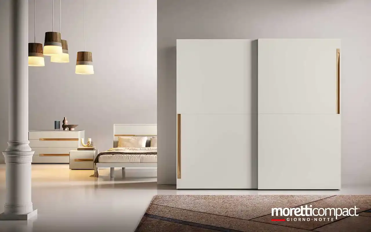 Armadio scorrevole Zenith S164 Moretti Compact chiaro con maniglie in rovere