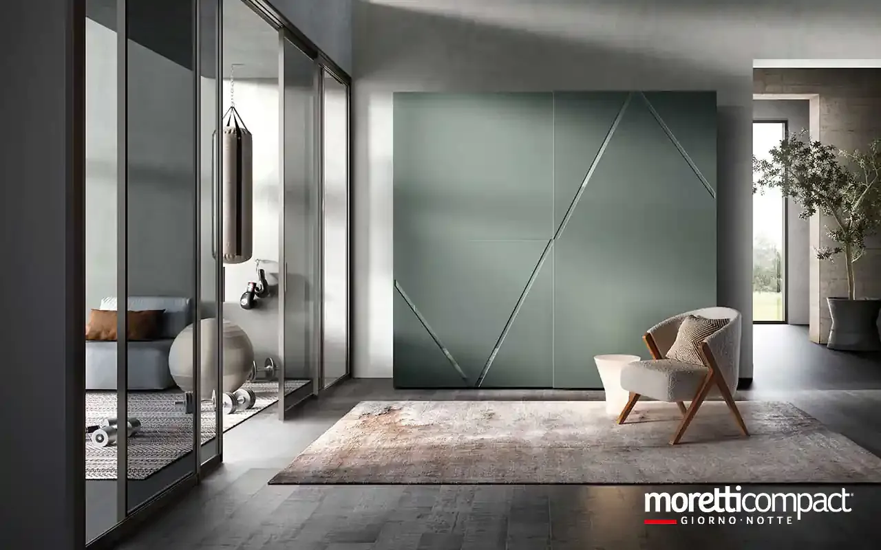 Armadio scorrevole Zenith S169 Moretti Compact muschio in soggiorno