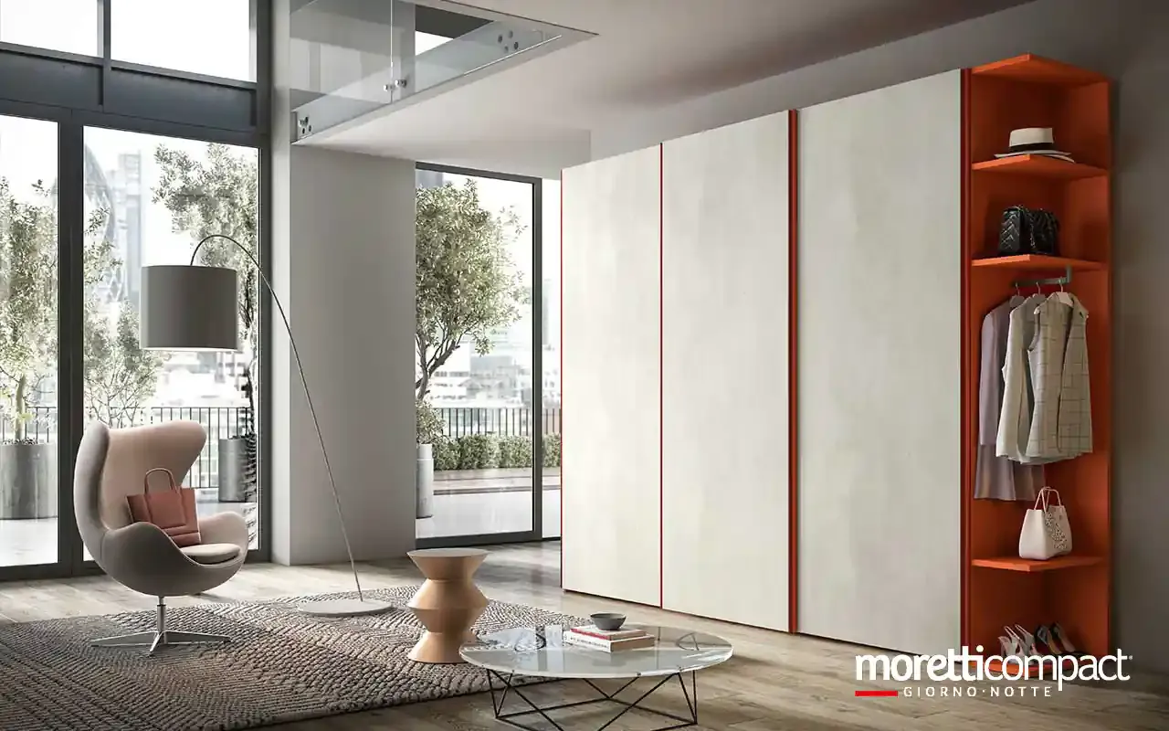 Armadio scorrevole Zenith S171 Moretti Compact in resina con terminale libreria corallo