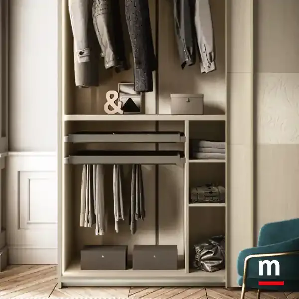 Armadio scorrevole Zenith S173 Moretti Compact interno con appendiabiti e cassetti