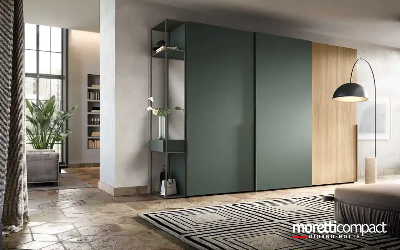 Armadio scorrevole Zenith S174 Moretti Compact muschio e rovere con terminale a telaio