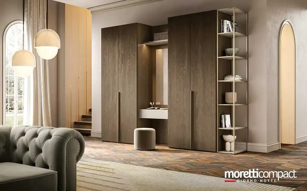 Armadio utility Zenith U451 Moretti Compact in rovere con modulo centrale a specchio