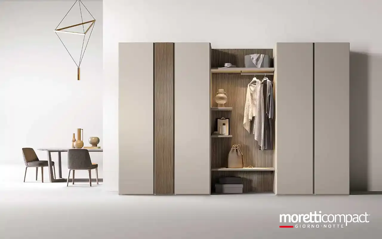 Armadio utility Zenith U454 Moretti Compact perla e rigatino con vano a giorno