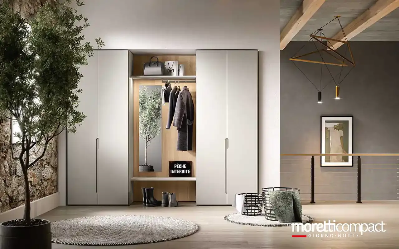 Armadio utility Zenith U456 Moretti Compact grigio luce con modulo aperto in rovere