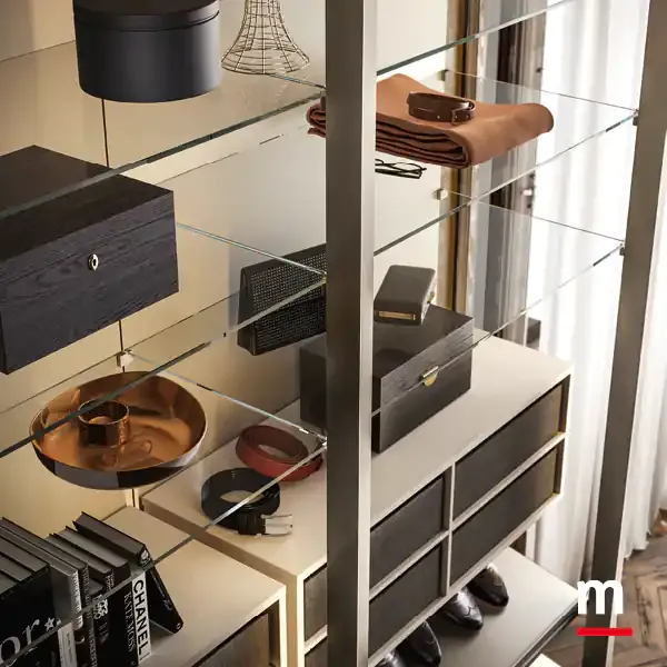 Cabina armadio telaio Omnia A124 Moretti Compact vetrine e cassetti