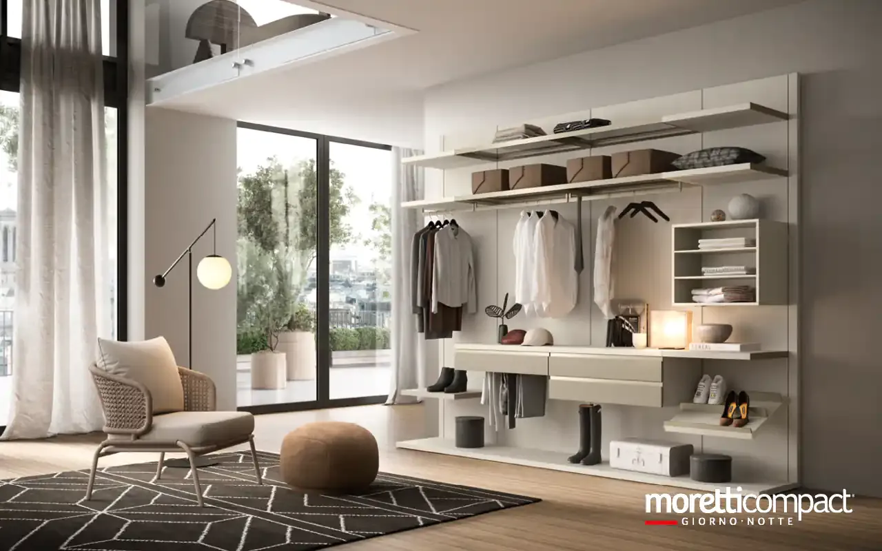 Cabina armadio a cremagliera Omnia G223 Moretti Compact lineare tortora