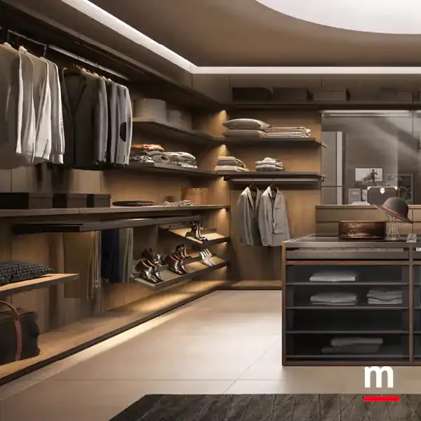 Cabina armadio a cremagliera Omnia G224 Moretti Compact isola e ripiani illuminati