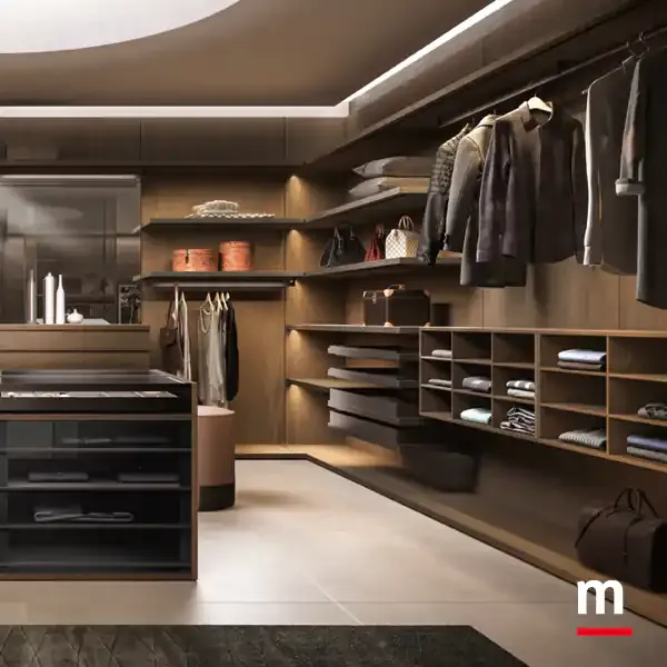 Cabina armadio a cremagliera Omnia G224 Moretti Compact interno in rovere fiammato
