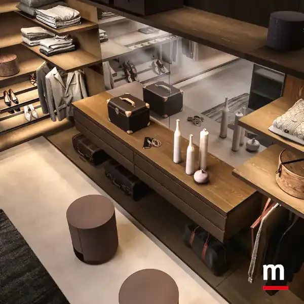 Cabina armadio a cremagliera Omnia G224 Moretti Compact isola centrale in rovere