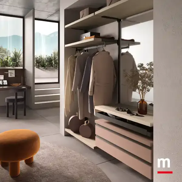 Cabina armadio sospesa Omnia O421 Moretti Compact montanti sospesi e cassetti