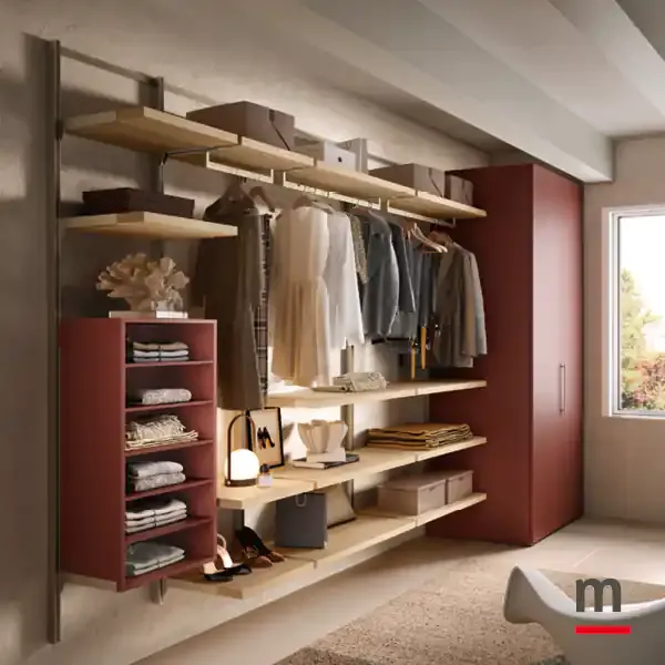 Cabina armadio sospesa Omnia O424 Moretti Compact ripiani in rovere miele