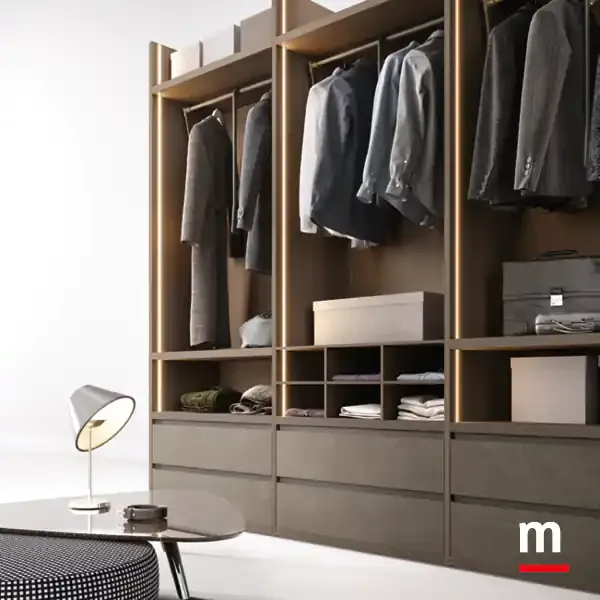 Cabina armadio a moduli Omnia T523 Moretti Compact appendiabiti e cassetti in malta