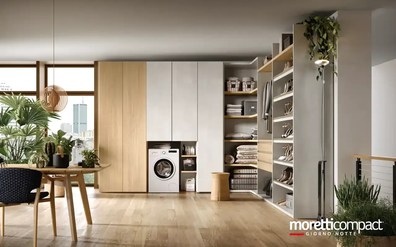 Cabina armadio a moduli Omnia T524 Moretti Compact ad angolo con lavanderia